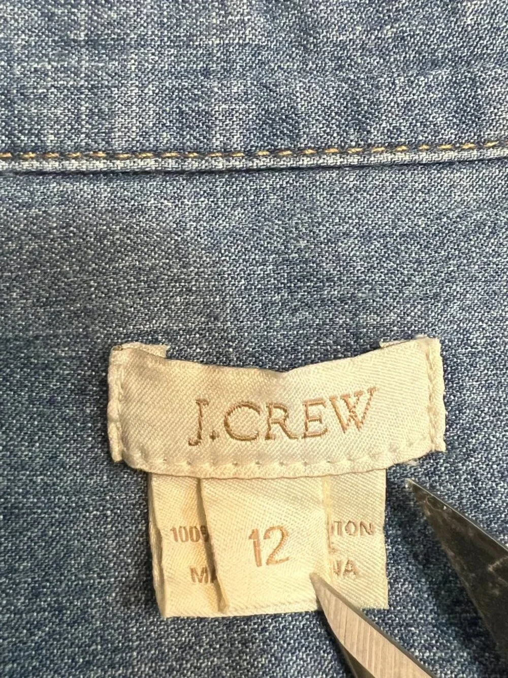 J.Crew Denim Chambray Shirt Dress Size 12 Long Sleeve Pocket Tunic